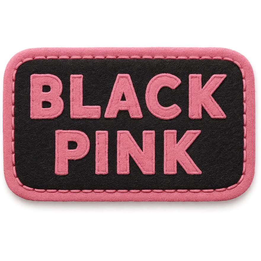 BLACKPINK-inspired object, black and pink colors, soft and textured appearance, felt patch style emoji