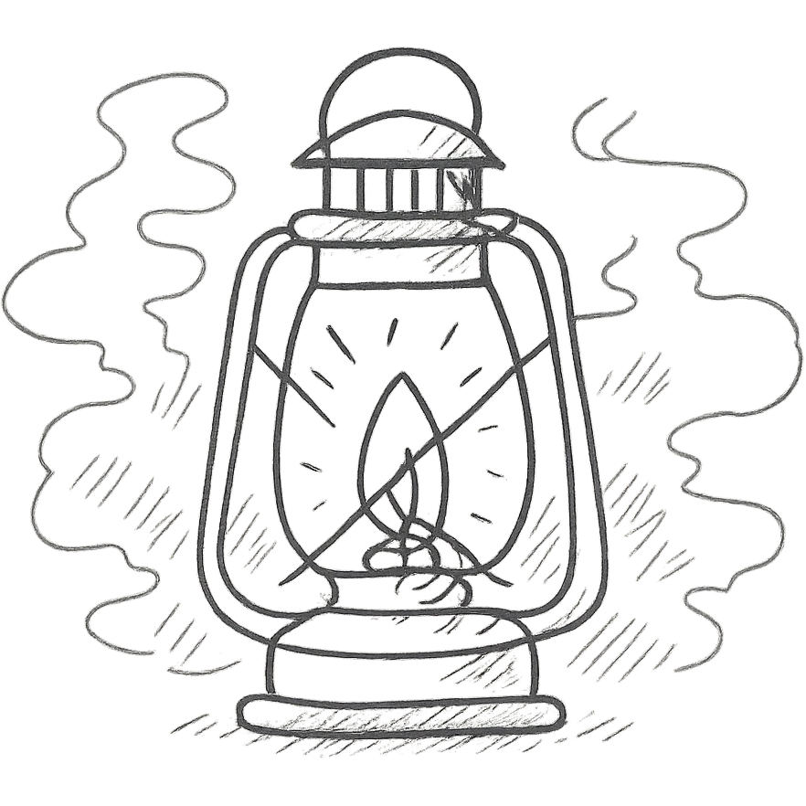 lantern glowing softly in the misty woods, calm and dreamy feel, soft pastel colors, hand-drawn style emoji