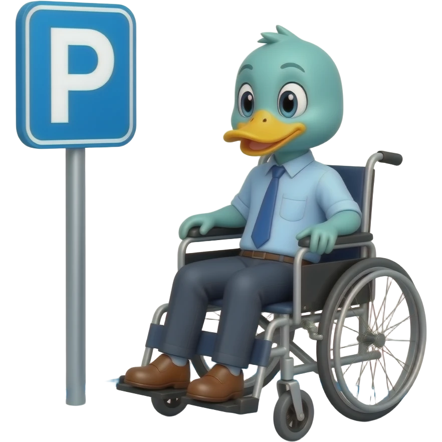 Duck in a wheelchair in disabled parking space emoji