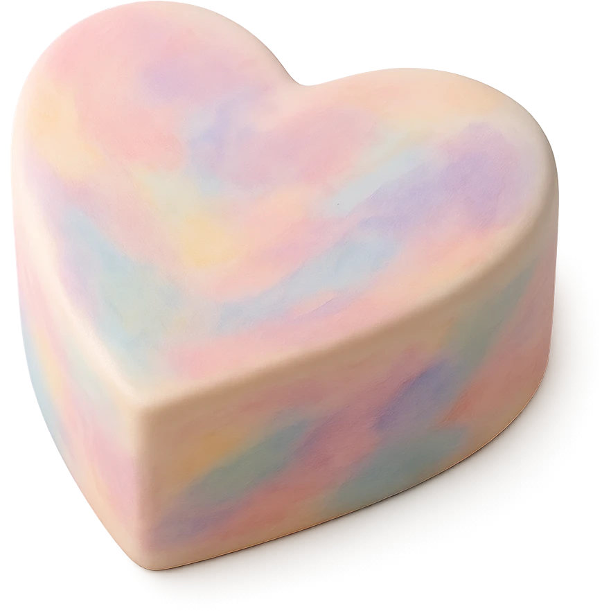 heart-shaped fondant cake with pastel watercolor emoji