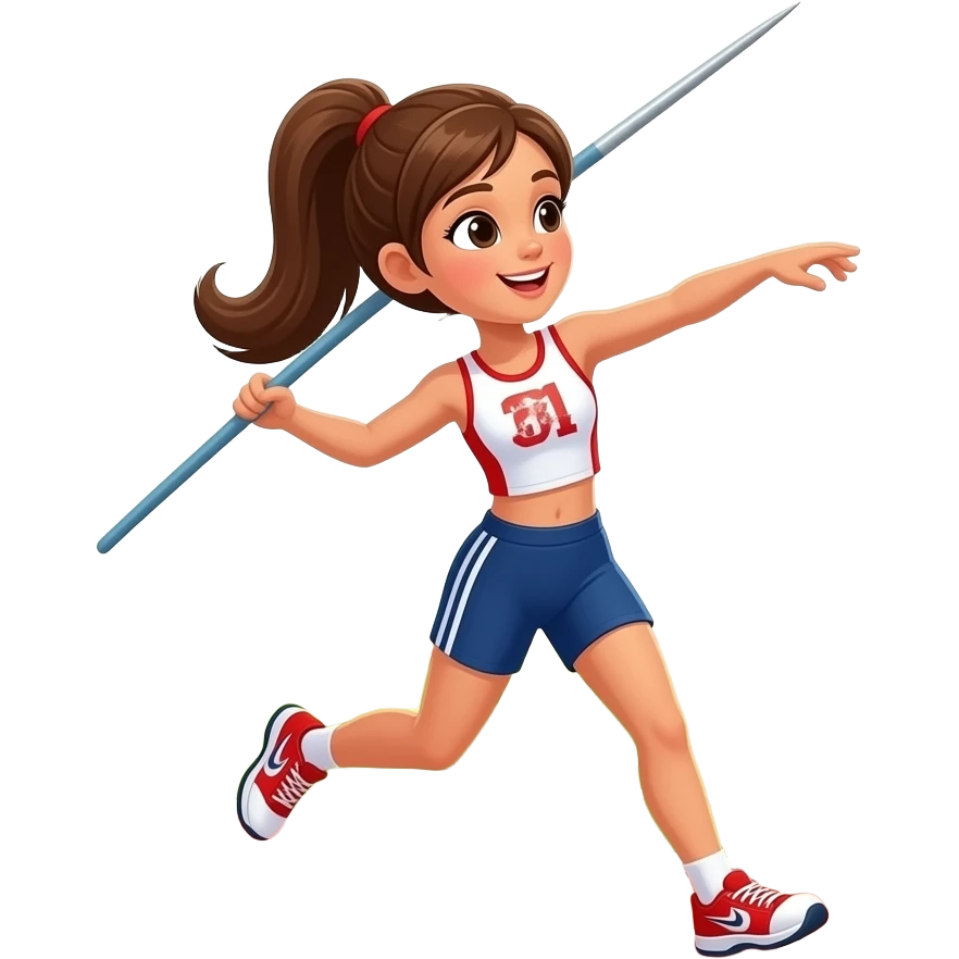 Brown girl with long hair throwing a javelin emoji