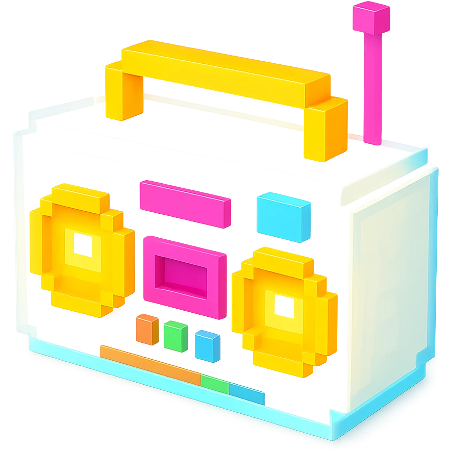 сделай белый святящейся бумбокс, no background emoji