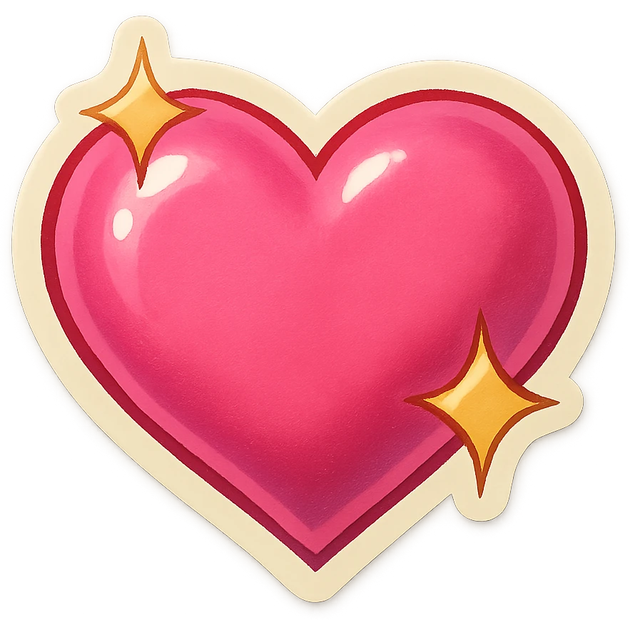 pink heart with sparkles, retro sticker style emoji
