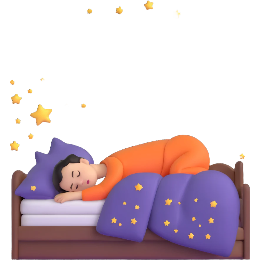 boy sleeping peacefully with Z symbols stars and moon emoji