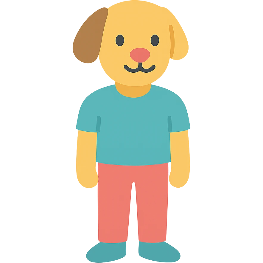 a dog with a half-human body, colorful cartoon style icon emoji