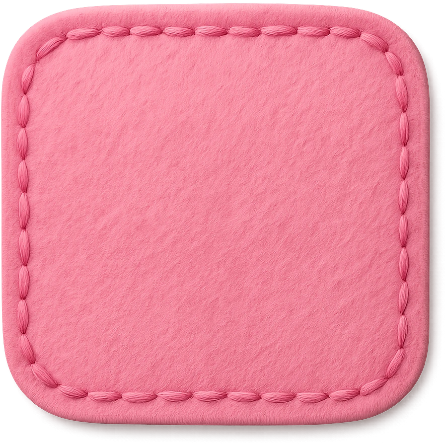 pink sticker, felt patch style, stitched edges emoji