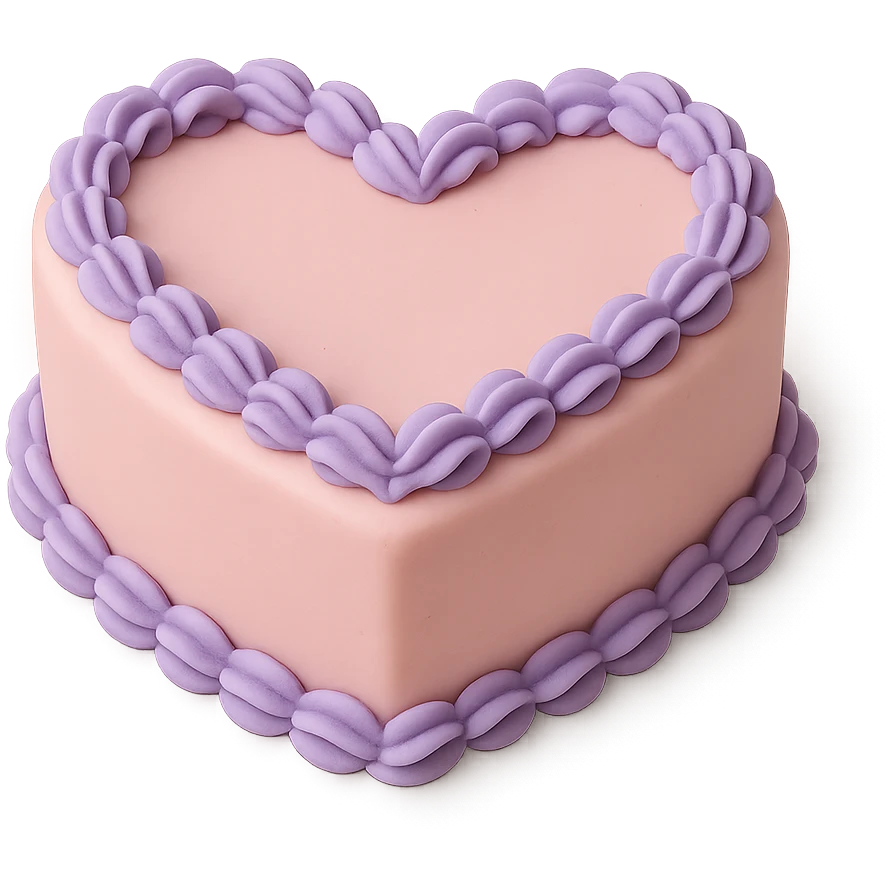 heart-shaped fondant cake with piped lavender, fondant cake art style emoji