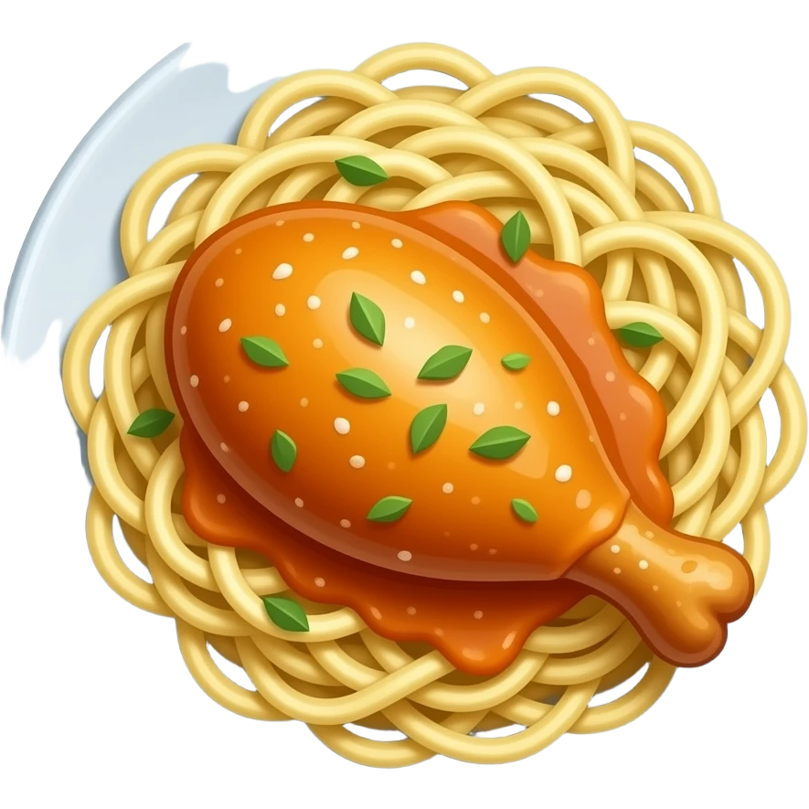 широкая лапша на тарелке с курицей в сливочном соусе emoji
