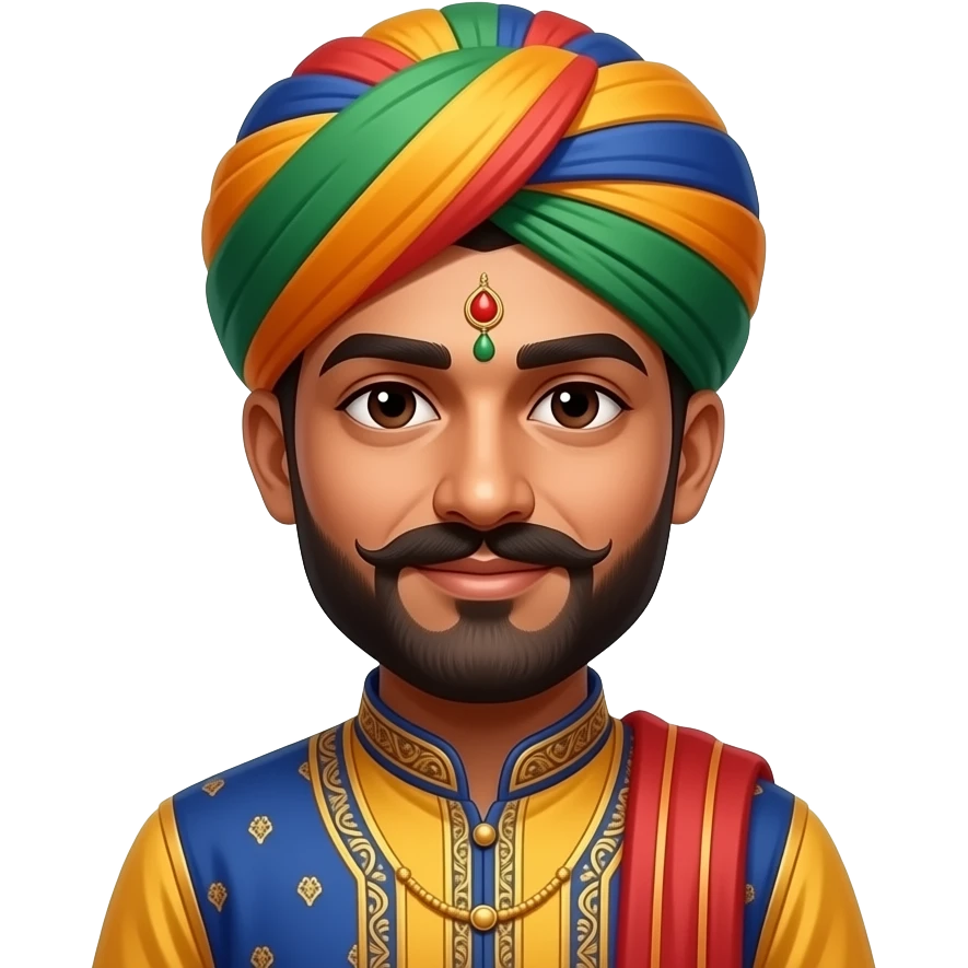 A Indian guy wearing a Indian hat and clothes and has scam written above him emoji