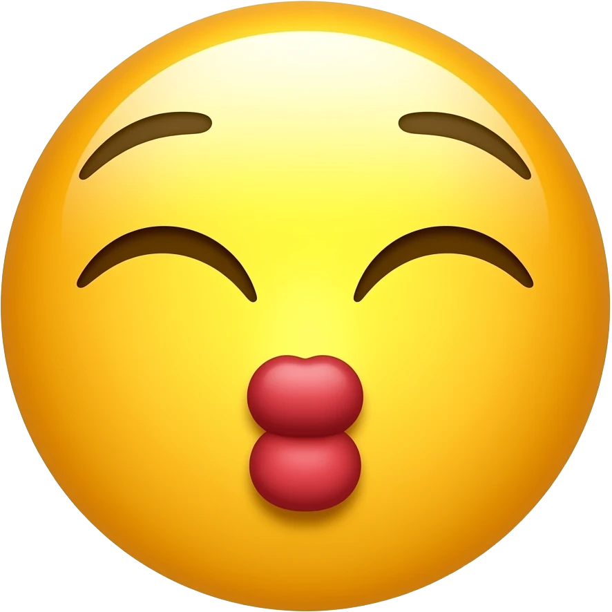 A yellow kissing face with smiling eyes and lips folded into a tube. Usually conveys feelings of love and affection. emoji