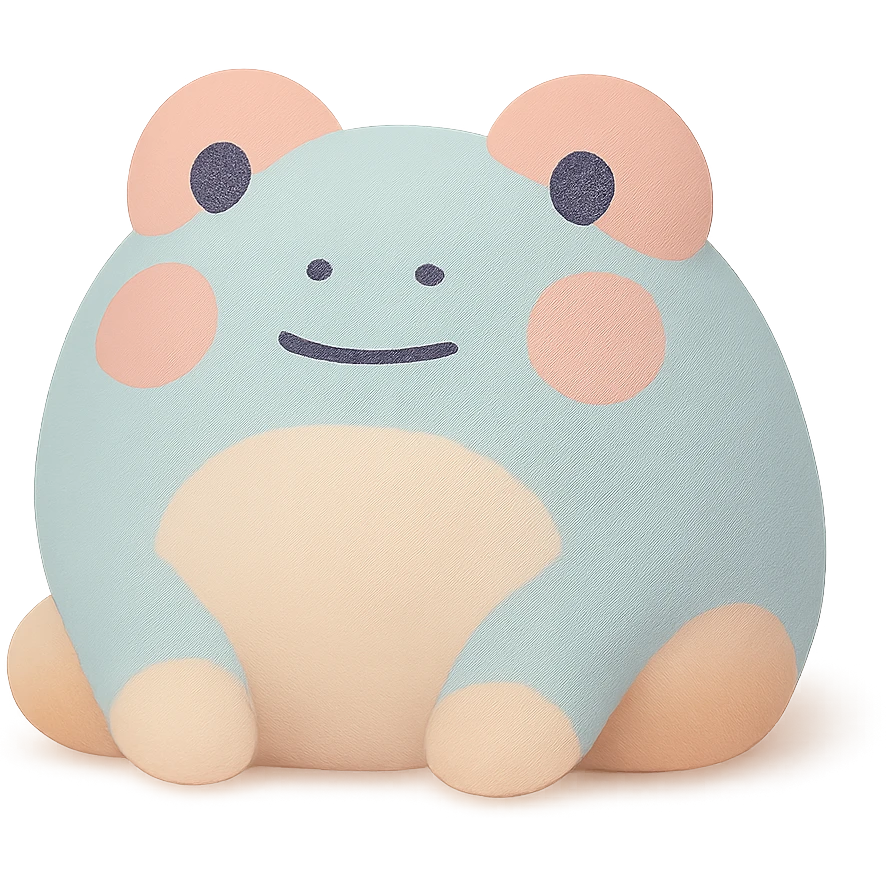 a cute frog in mochi style, soft and round, pastel colors, simple face emoji