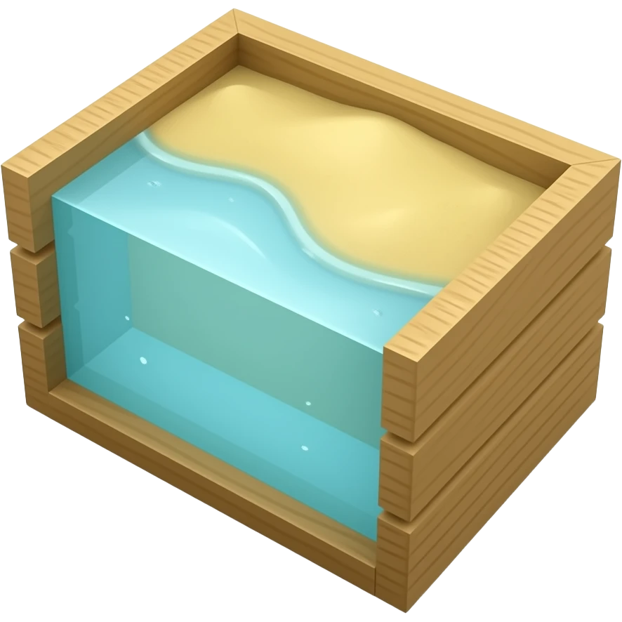 wooden box of mdf, single pannels filled with sand and water emoji