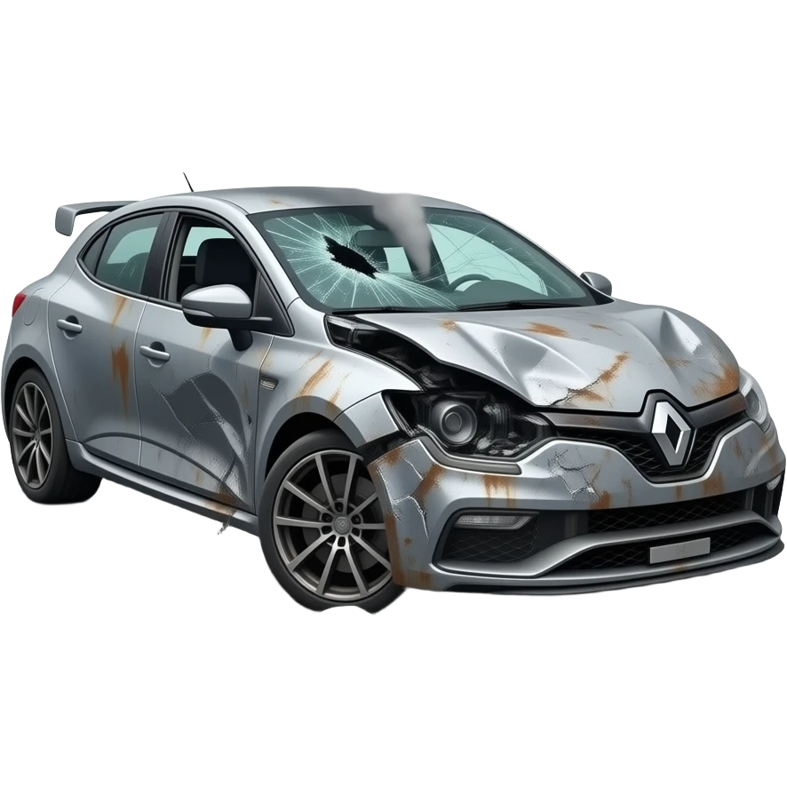 wreck renault grey megane rs, highly detailed, hyper realistic emoji