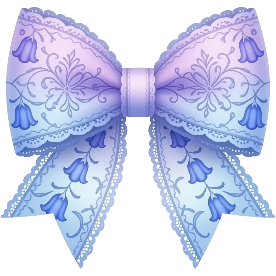 light puple ombre blue pastel with bluebell rococo style pattern on bow lace coquette bow emoji
