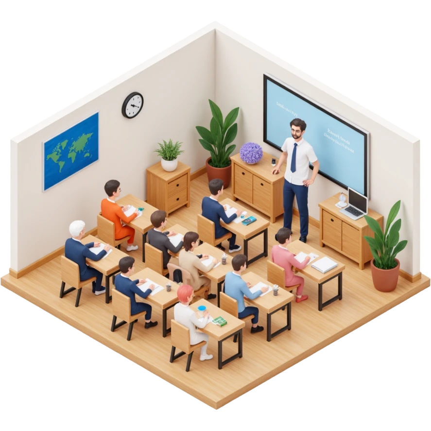 exhausted teacher in a bustling classroom emoji