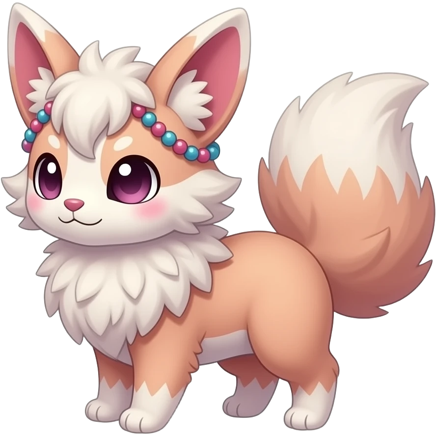 Fuzzy slim oriental feathery long-haired beaded mane cozy rosy aesthetic feathery Rosy beautiful Sylveon-Furret-Minccino-Espeon-Fakémon-hybrid emoji
