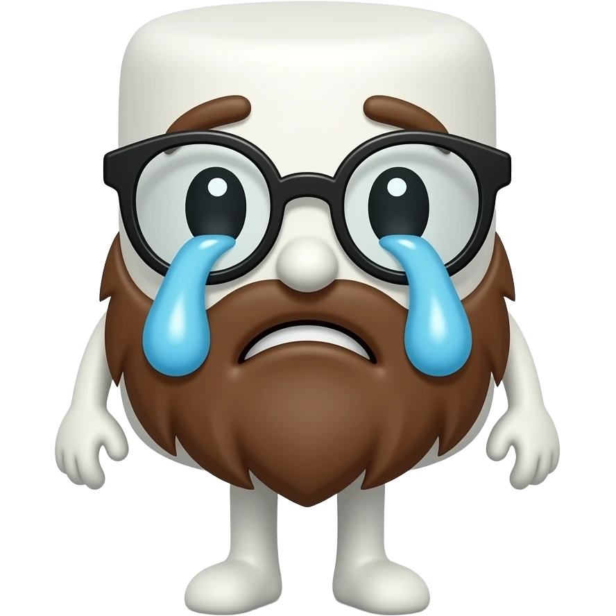 crying marshamallow with a brown beard and glasses emoji