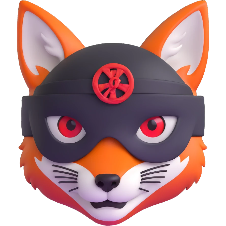 Fox with fiery red eyes, one eye covered with pirate blindfold emoji