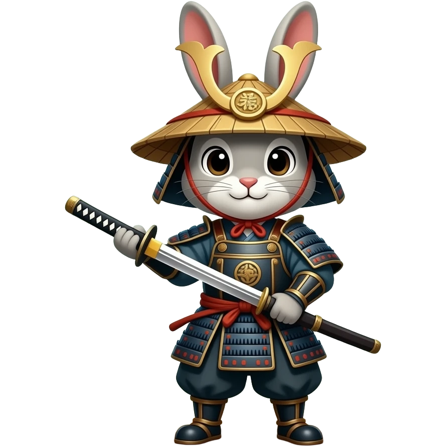 Samurai rabbit with a Chinese straw hat emoji