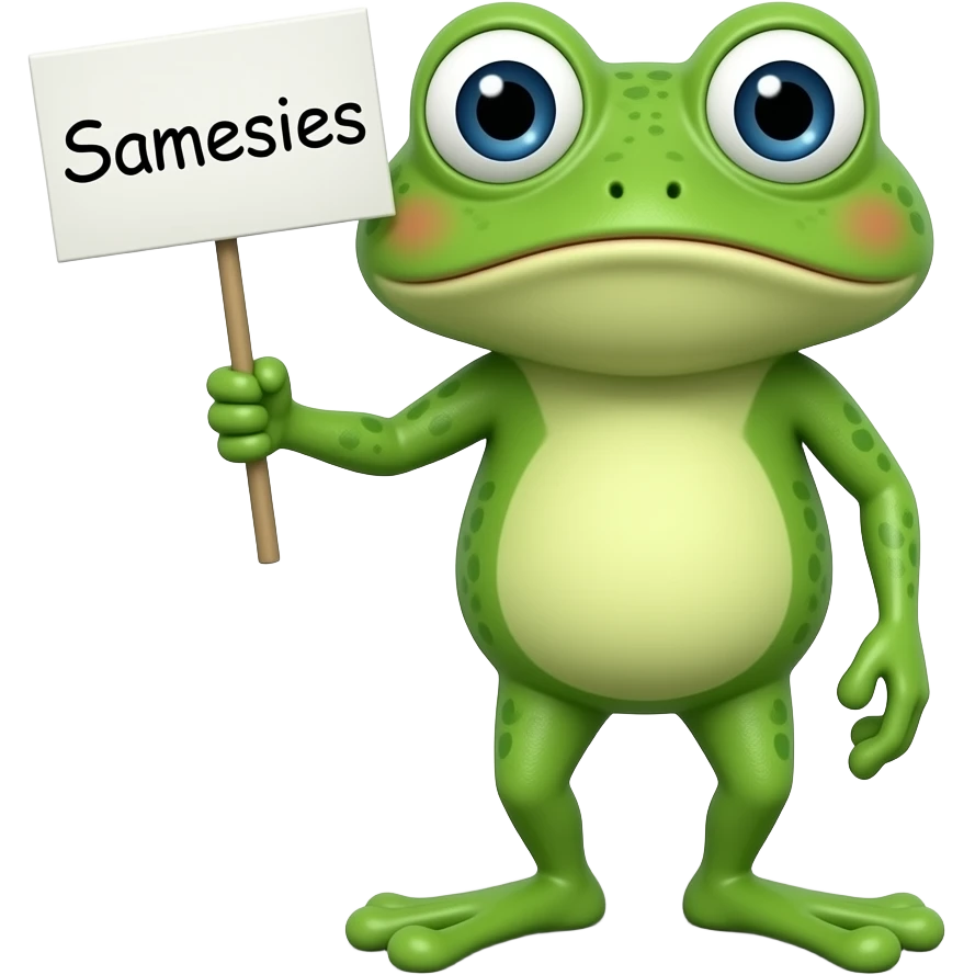 Pepe the frog holding up a sign that says "Samesies"" emoji