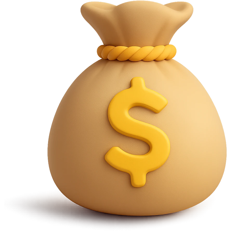 {
  "title": "3D Skeuomorphic Emoji Icon Schema",
  "type": "object",
  "properties": {
    "object": {
      "type": "string",
      "description": "Name of the object to be represented (e.g., 'money bag', 'camera', 'pizza')."
    },
    "style": {
      "type": "string",
      "enum": ["3D skeuomorphic emoji"],
      "description": "Visual style to be used for rendering."
    },
    "materials": {
      "type": "object",
      "properties": {
        "base": {
          "type": "string",
          "description": "Primary material texture, e.g., 'smooth cloth', 'metallic', 'plastic'."
        },
        "details": {
          "type": "array",
          "items": { "type": "string" },
          "description": "Secondary materials or embellishments (e.g., rope, buttons, stitching)."
        }
      }
    },
    "colors": {
      "type": "object",
      "properties": {
        "baseColor": {
          "type": "string",
          "description": "Main color of the object (e.g., '#F5DEB3' for a beige sack)."
        },
        "accentColors": {
          "type": "array",
          "items": { "type": "string" },
          "description": "Accent or highlight colors (e.g., yellow for dollar sign)."
        }
      }
    },
    "lighting": {
      "type": "object",
      "properties": {
        "type": {
          "type": "string",
          "enum": ["soft", "ambient", "studio"],
          "description": "Lighting type used to shade and define volume."
        },
        "shadows": {
          "type": "boolean",
          "description": "Indicates if soft drop shadows are used."
        }
      }
    },
    "geometry": {
      "type": "object",
      "properties": {
        "dimensionality": {
          "type": "string",
          "enum": ["3D"],
          "description": "Indicates that object is rendered in 3D."
        },
        "roundedEdges": {
          "type": "boolean",
          "description": "Indicates if object has smooth, rounded edges."
        }
      }
    },
    "expression": {
      "type": "string",
      "enum": ["playful", "realistic", "friendly"],
      "description": "Overall emotional tone of the icon."
    },
    "background": {
      "type": "string",
      "enum": ["transparent", "white", "gradient"],
      "description": "Background type for the rendered emoji."
    }
  },
  "required": ["object", "style", "materials", "colors", "lighting", "geometry", "expression", "background"]
}

money bag emoji