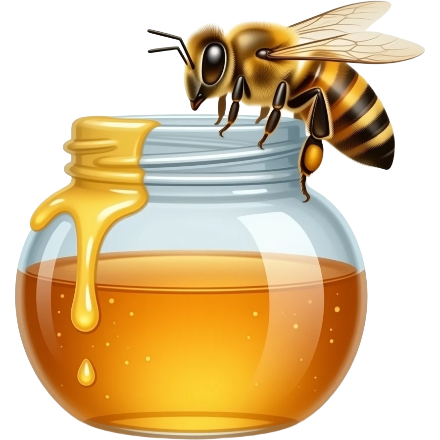 A jar of honey with a plain bottle and a honey bee emoji