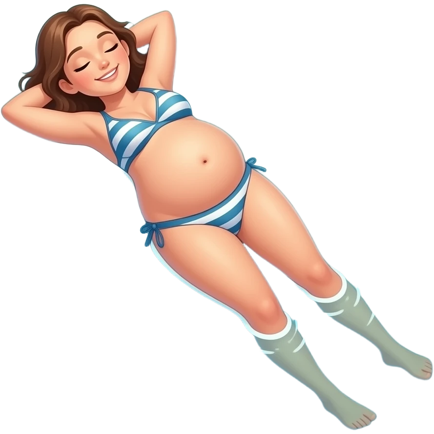 A girl enjoys beach holiday in her swimmers,but she is so full from a lunch break that she is about to burst,Then her fat Tummy rolls & drops out,she will just lay on her back in the shallow cool water,her gluttonous belly promotes a good resort business. emoji