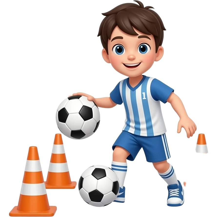 a kid dribbling a ball between 5 cones emoji