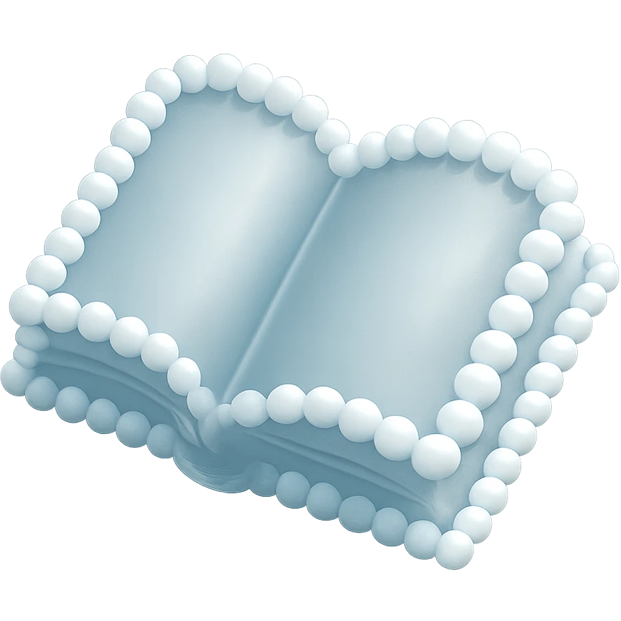 top view of a thick open book made entirely of small, very bright white fluffy convex clouds, matte glass style emoji