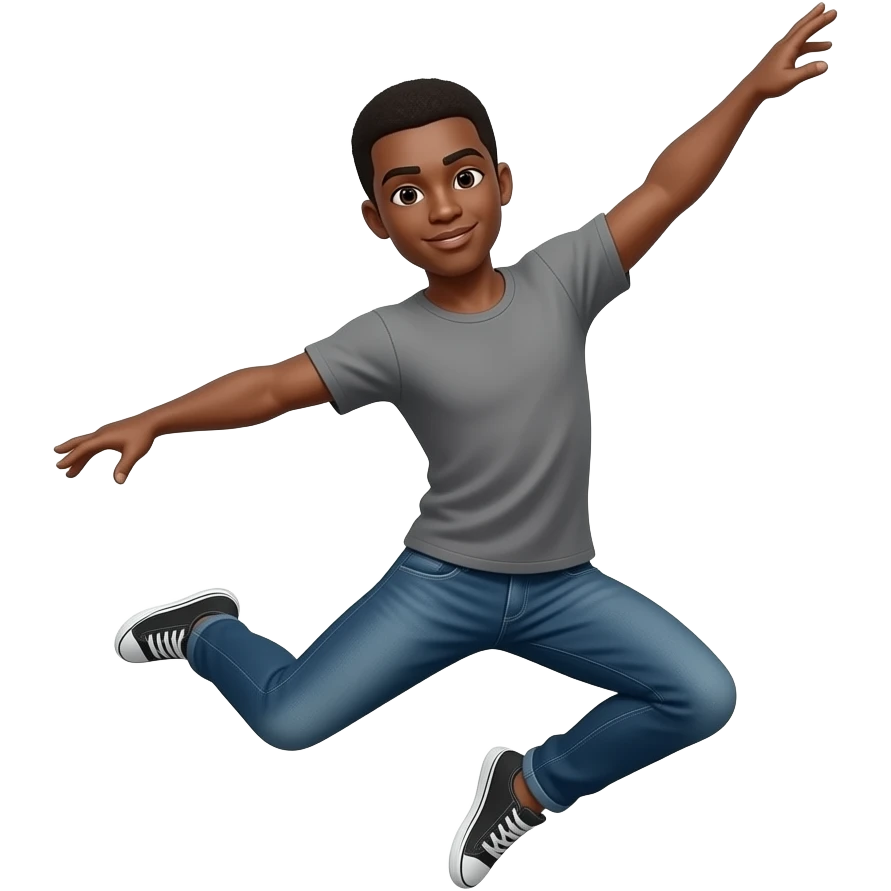 Una bailarina hombre morenito haciendo un salto emoji