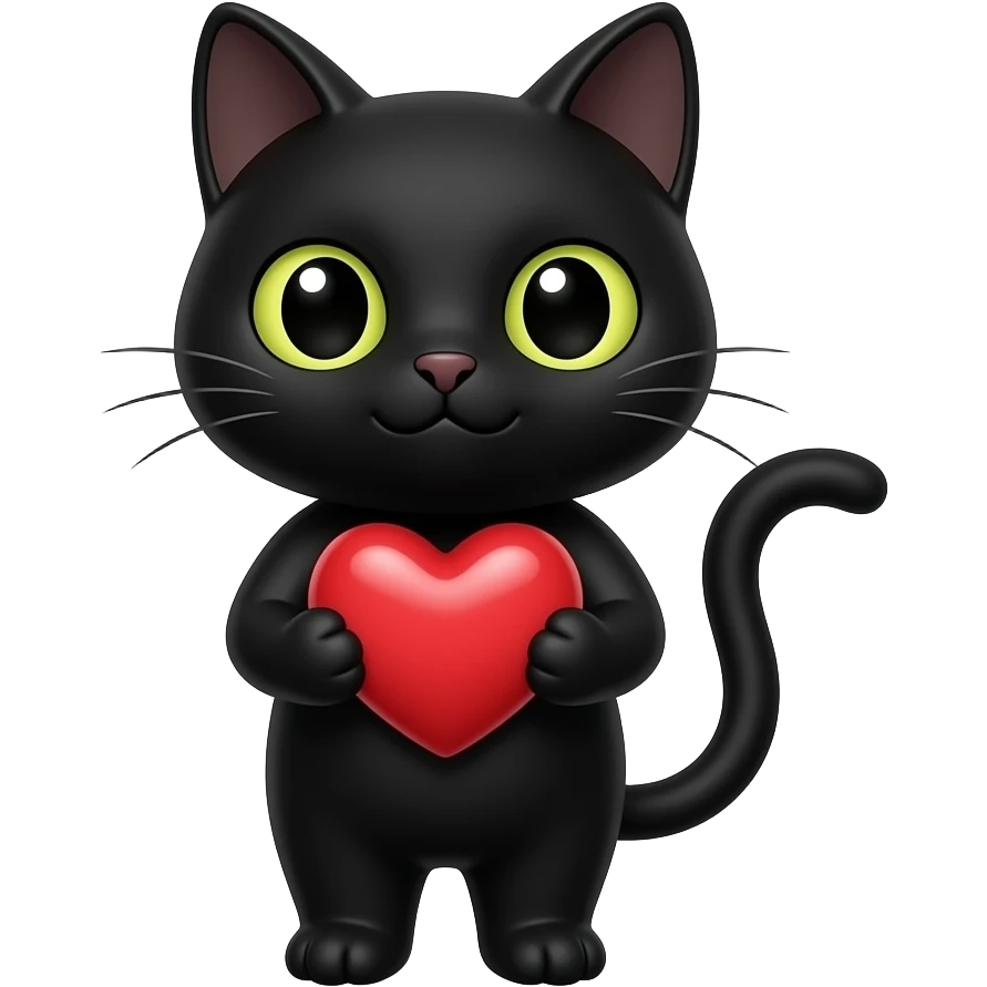 Чёрный кот с сердцем держит в лапах emoji
