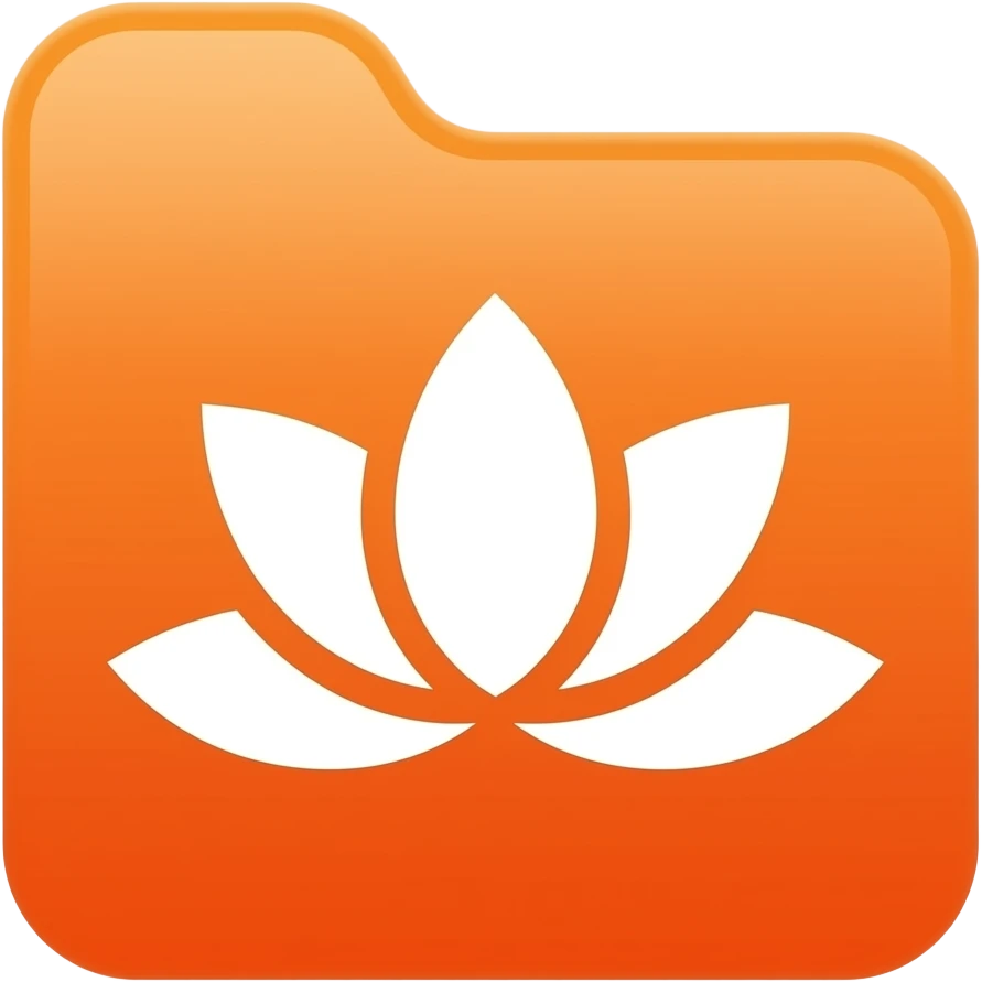 orange clean minimalist ios style files icon with lotus flower logo in middle emoji