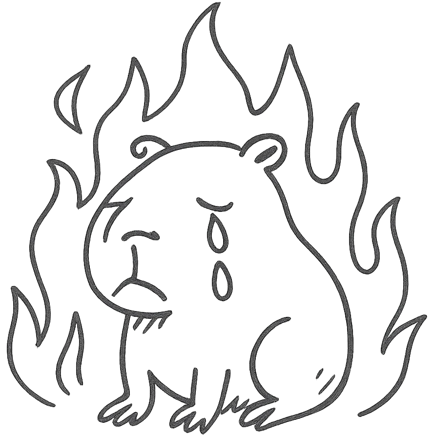 crying capybara, a fire around emoji