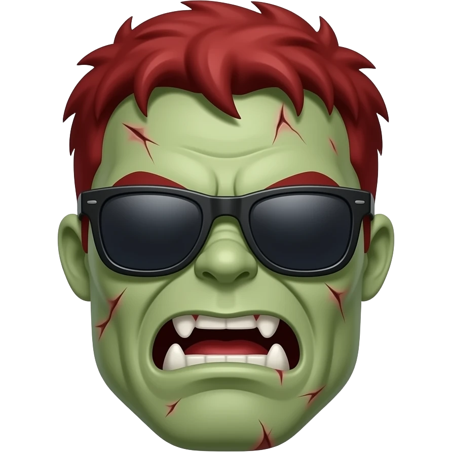 Zombie hulk with sun glasses and Red colour hairstyle face emoji