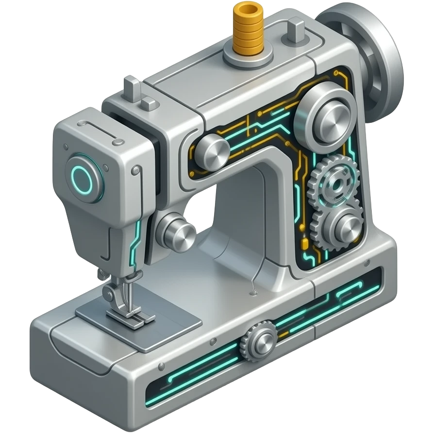 isometric silver cybernetic sewing machine emoji