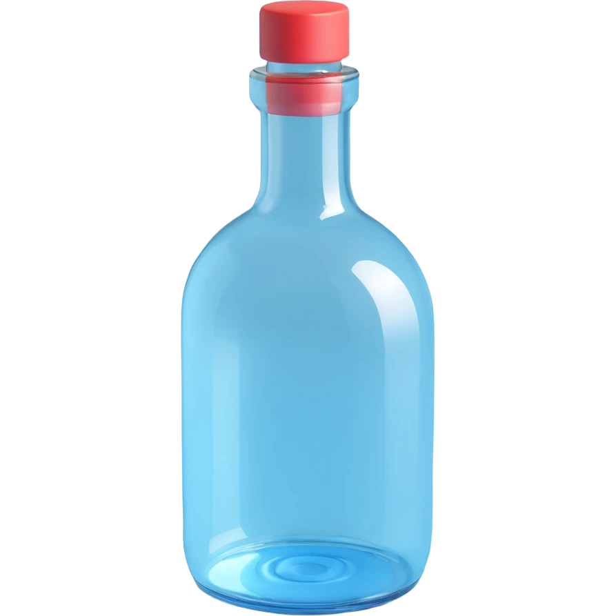 a blue motion tiled to the left, with a round glass bottle no handle, neon  emoji