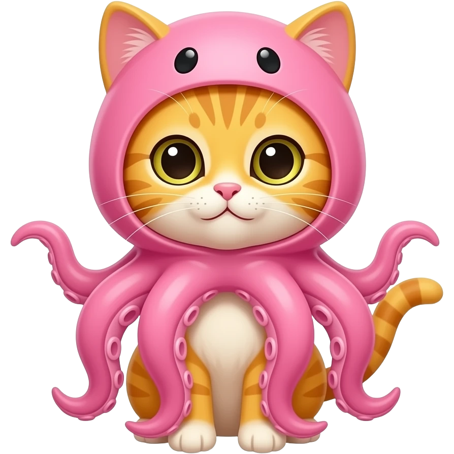 yellow kitten dressed as a pink octopus emoji