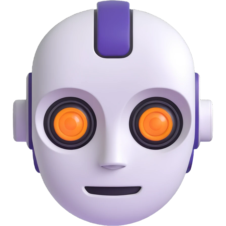 artificial intelligence, 3D emoji style, robot face, friendly expression emoji