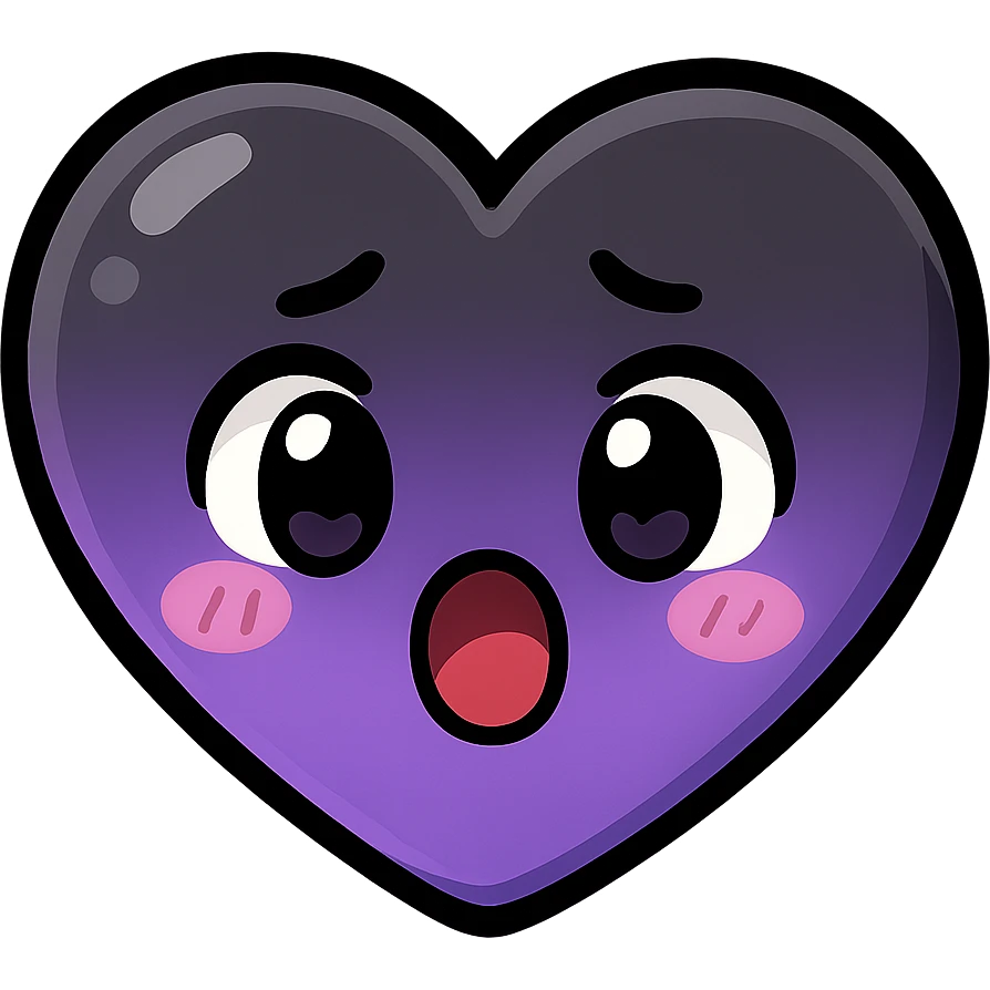 black and purple heart, cute and expressive, cute emoji style emoji