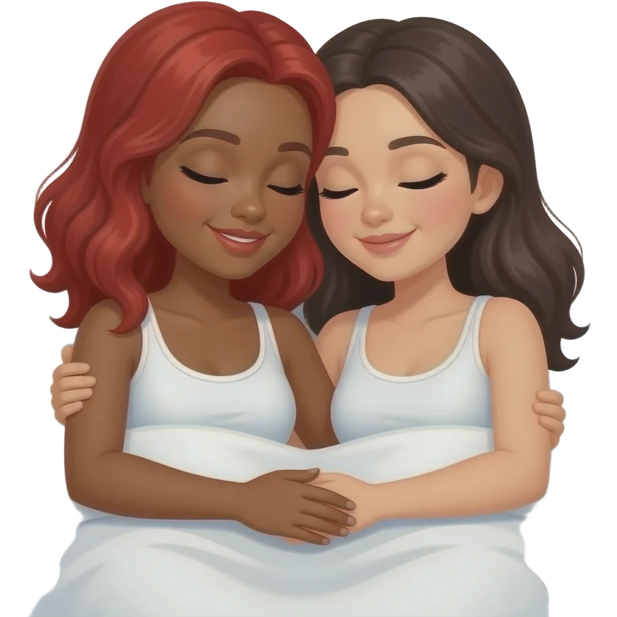 1 red head black girl + 1 white girl love in bed emoji
