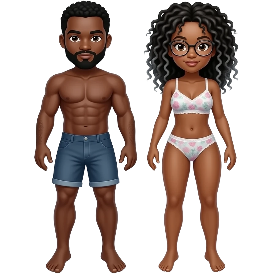 Black couple. Big man with low curly cut and beard with some gray. Having sex with a Black woman with black locs (with some gray) and glasses in bed with legs open just panties emoji