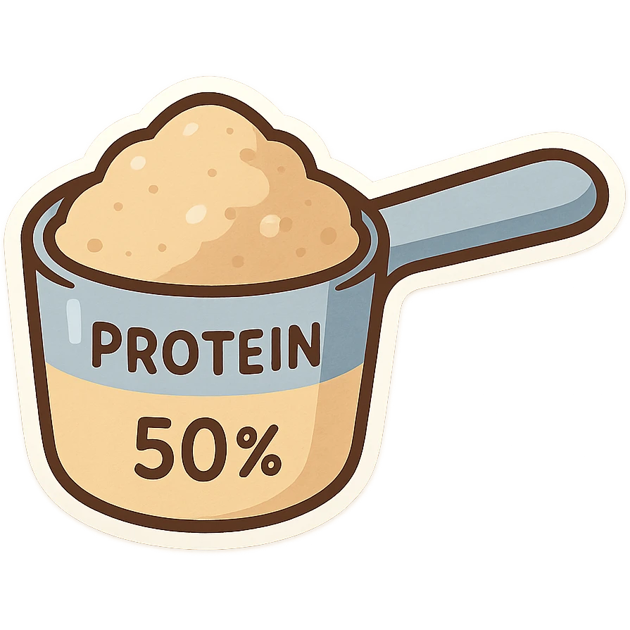 measuring spoon filled with protein to 50 percent emoji
