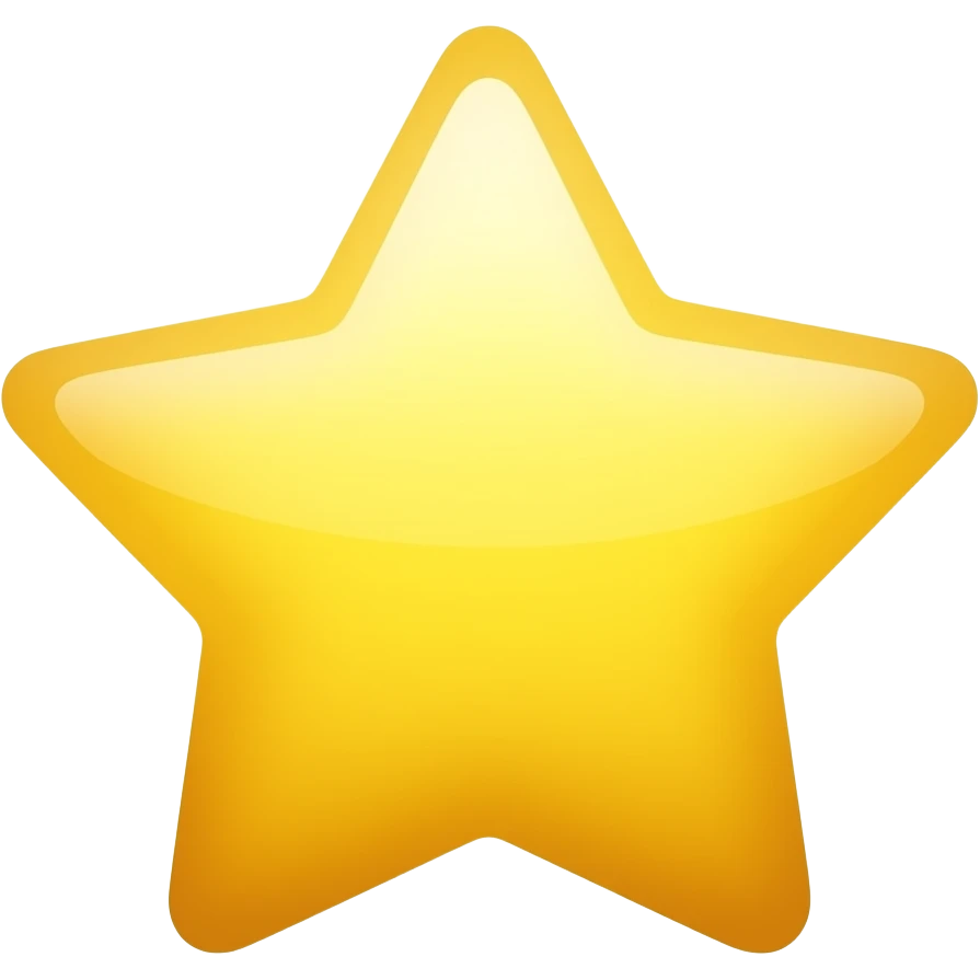 Identical glowing yellow star icon, glossy 3D emoji style, soft glow effect, same exact shape and proportions every time, premium cartoon look, never covering the face. emoji