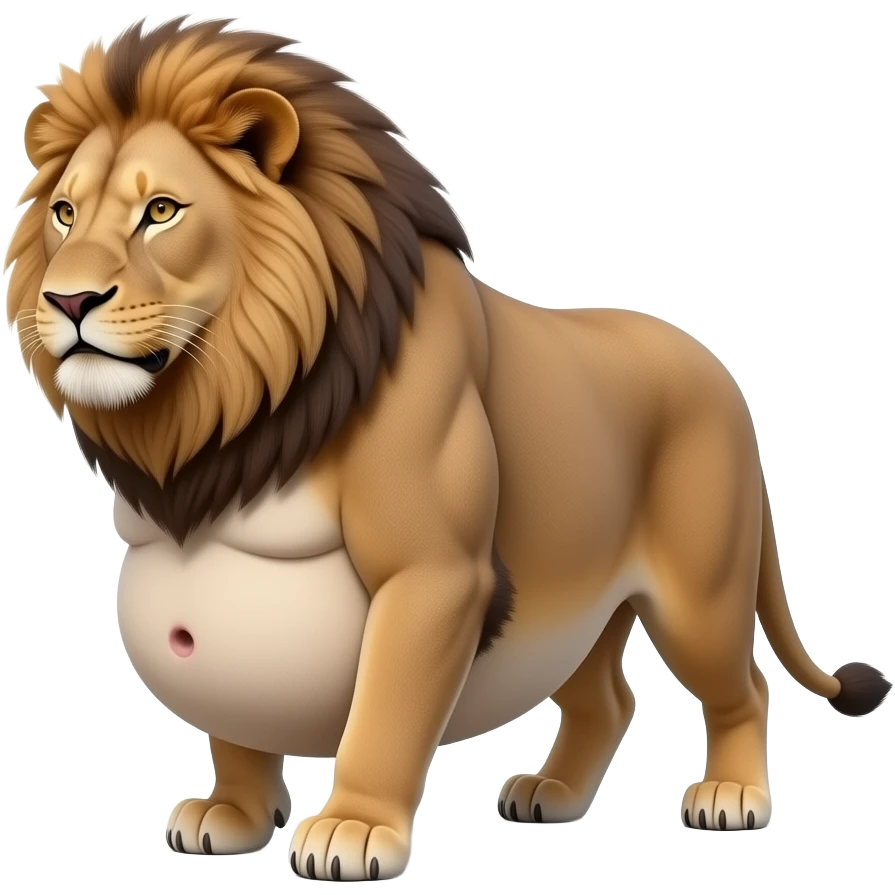 A reality lioness,trying to walk normally,but her huge overstuffed tummy rolls side to side,now her bellybutton is sweeping the ground,the lioness ate way too much,she became so fat,she has the biggest food baby being carried in her belly,she has become the heaviest. emoji