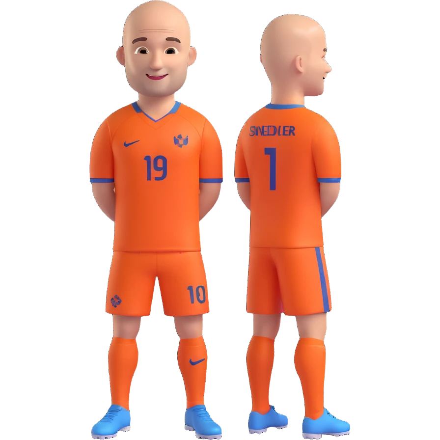 Wesley Sneijder, Dutch footballer, bald, smiling, wearing an orange Netherlands football jersey emoji