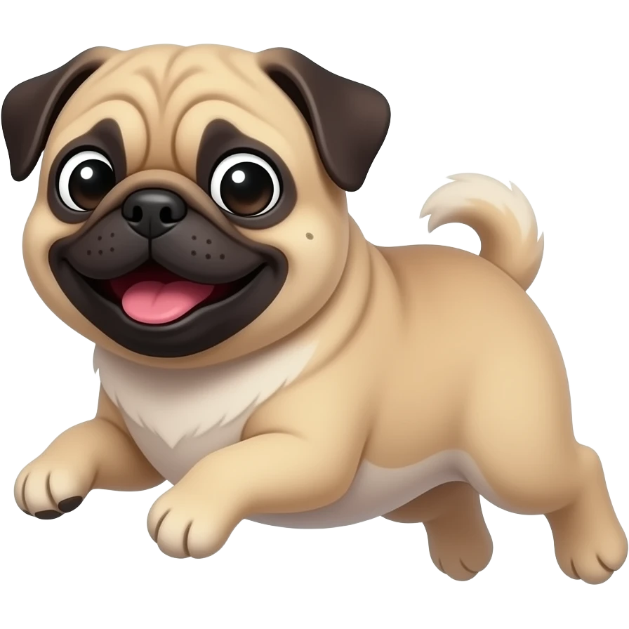 Crea un emoji de un perrito pug chiquito panzon y alegre volando que sea parecido a un pibble emoji