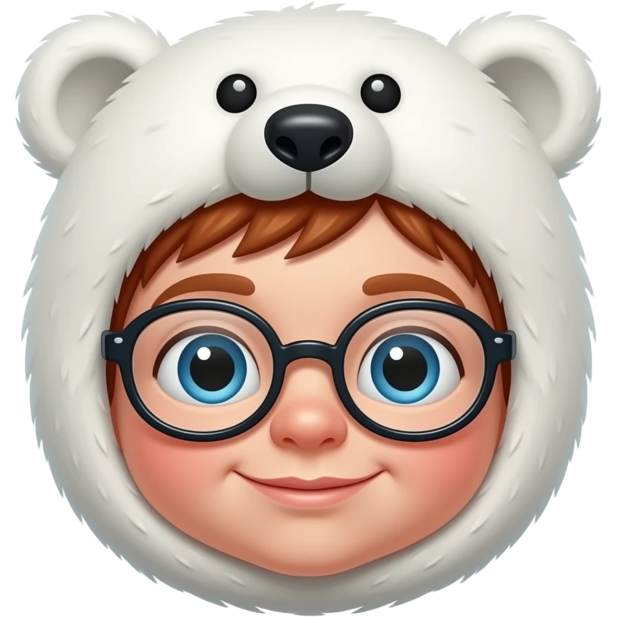 eskimo baby boy red hair with bangs, glassess, with polar bear ear emoji