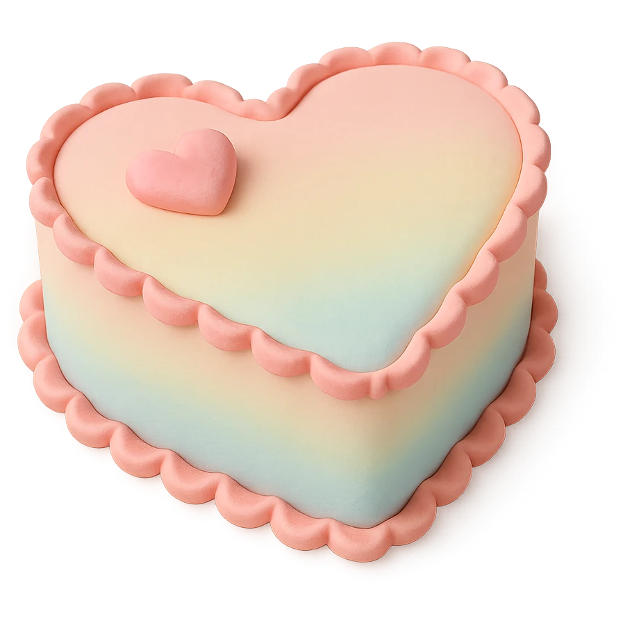 heart-shaped fondant cake with pastel ombre, transparent background emoji