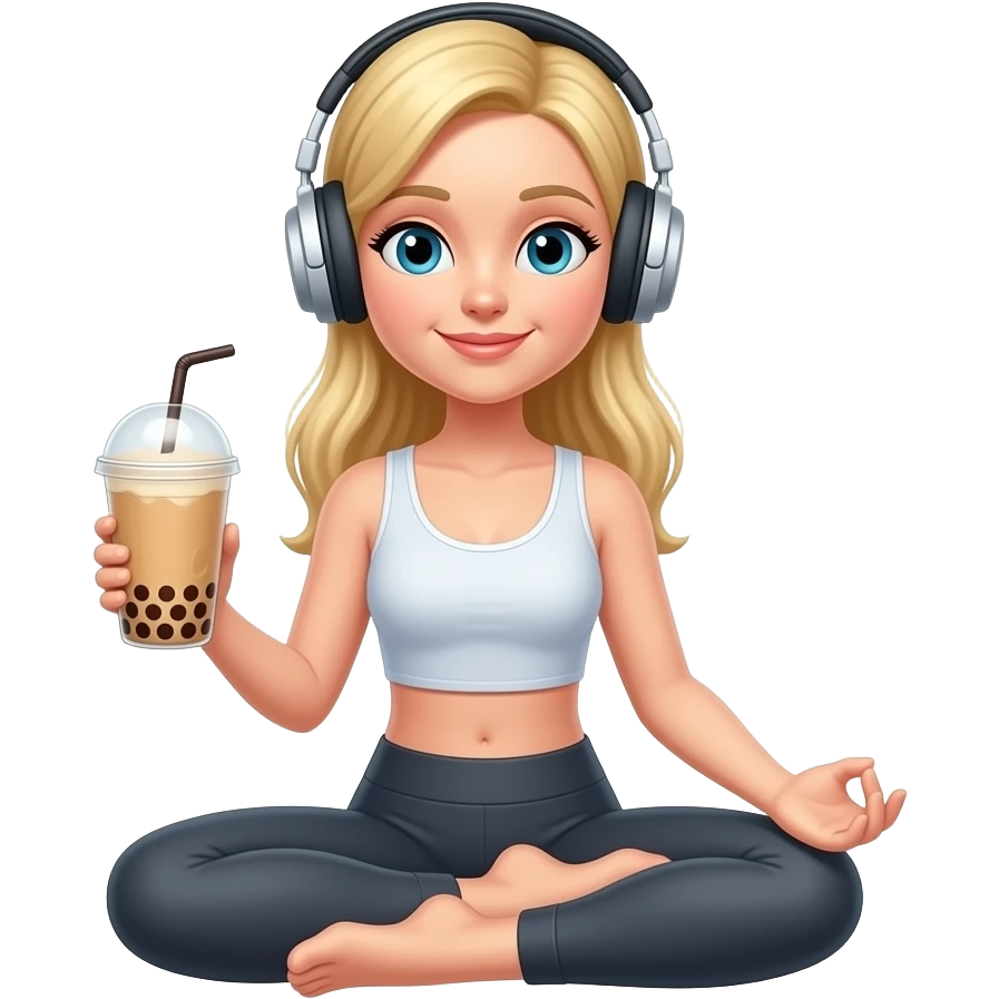 👱🏻‍♀️ 🧘🏼‍♀️🎧🧋 emoji