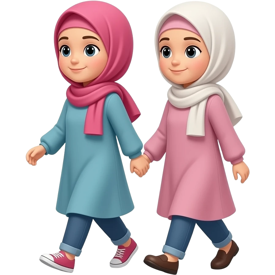 girls with hijab standing toggetter and walking to the left only 2 emoji